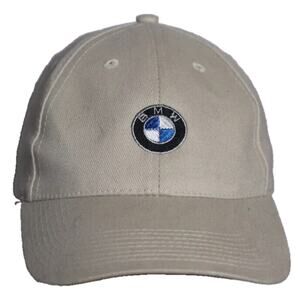 BMW Motors Auto 100% Cotton Off White Adjustable Strapback Hat Cap EUC